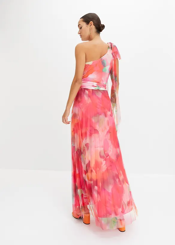 One-shoulder jurk met plissé rok, bonprix