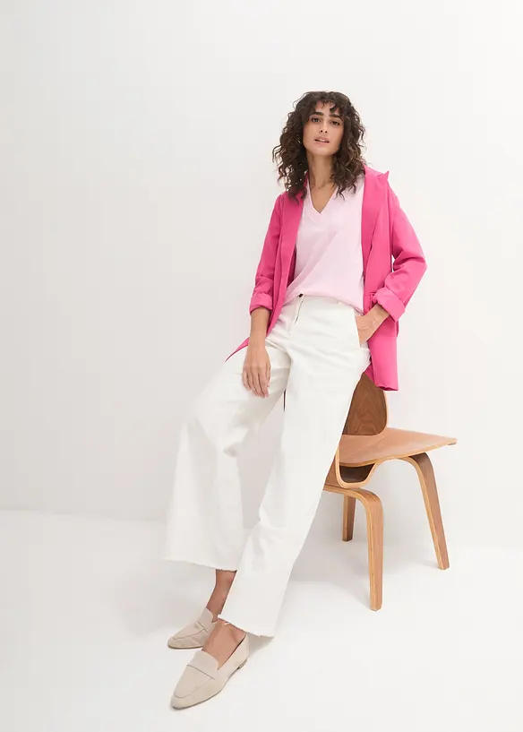 Wijd longshirt met V-hals, korte mouw  (set van 5), bonprix