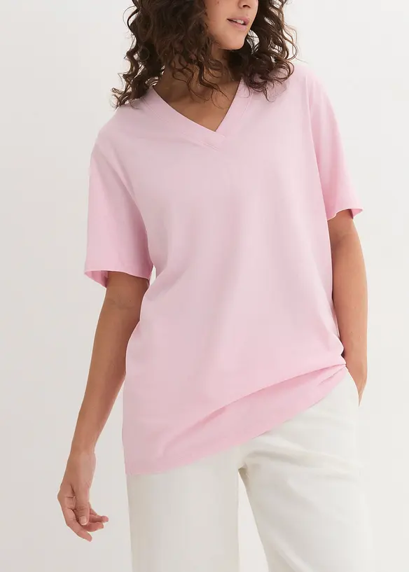 Wijd longshirt met V-hals, korte mouw  (set van 5), bonprix