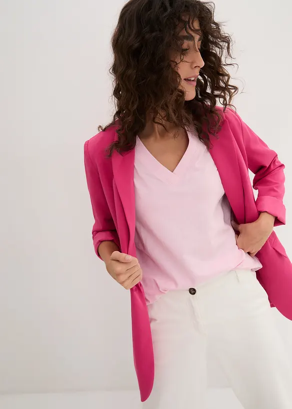 Wijd longshirt met V-hals, korte mouw  (set van 5), bonprix