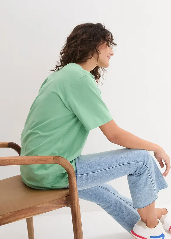 Wijd longshirt met V-hals, korte mouw  (set van 5), bonprix