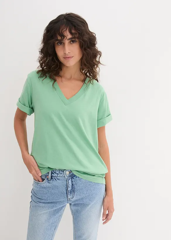 Wijd longshirt met V-hals, korte mouw  (set van 5), bonprix
