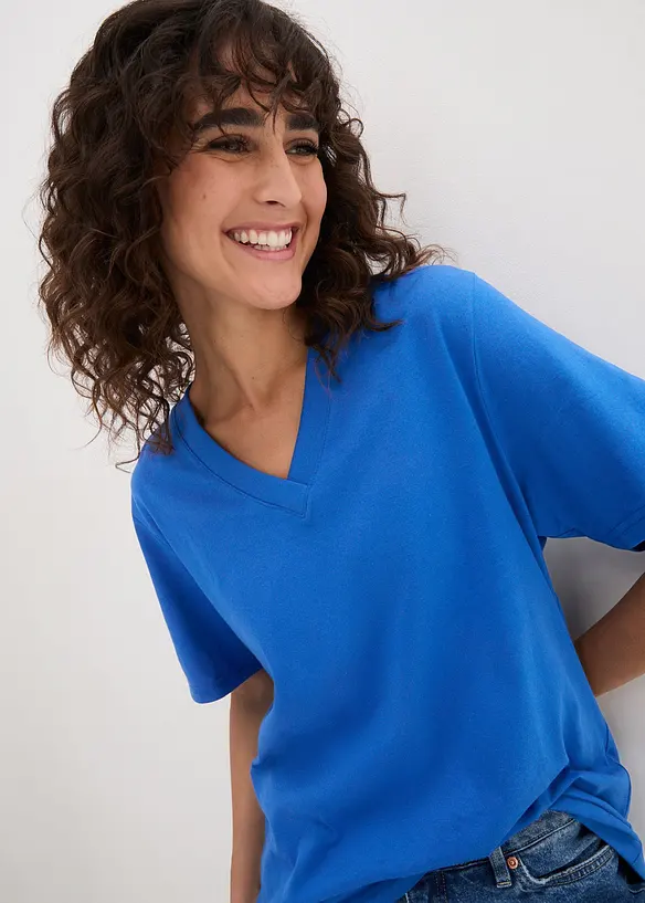 Wijd longshirt met V-hals, korte mouw  (set van 5), bonprix