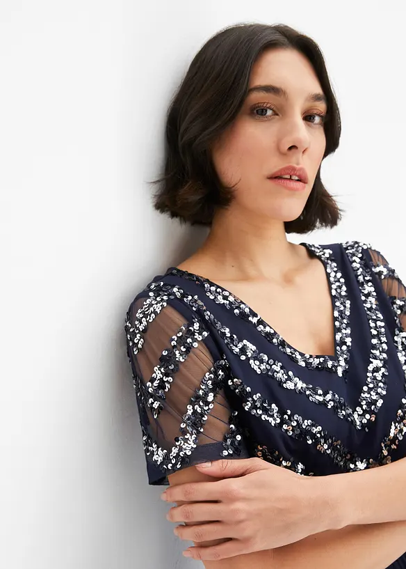 Maxi jurk met lovertjesborduursel, bonprix