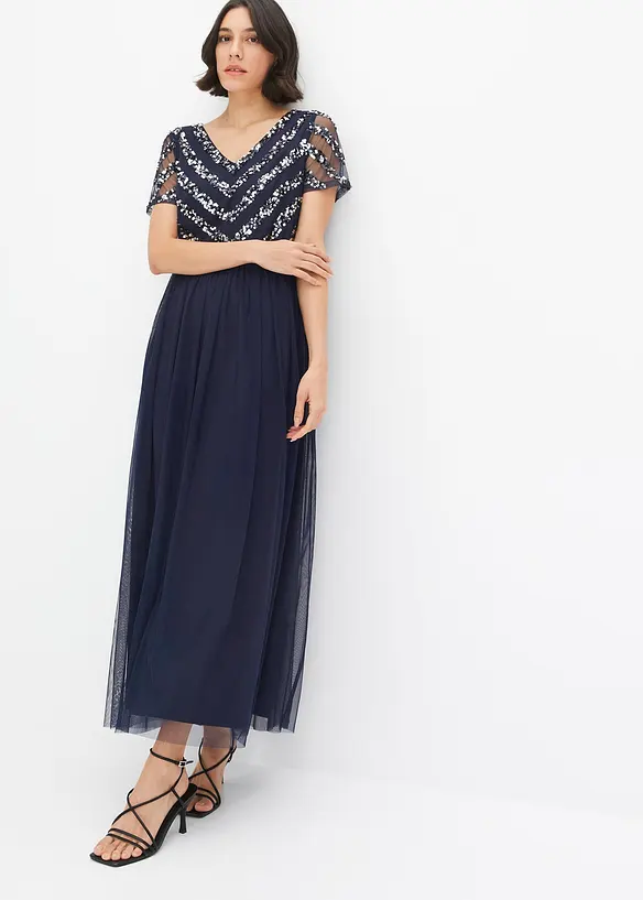 Maxi jurk met lovertjesborduursel, bonprix