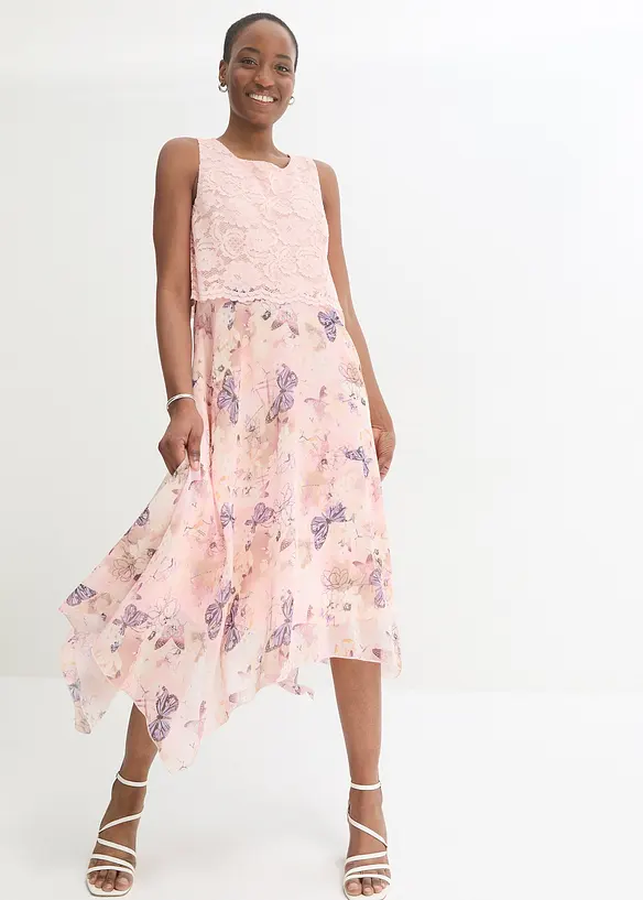 Chiffon jurk met sierlijk kant, bonprix