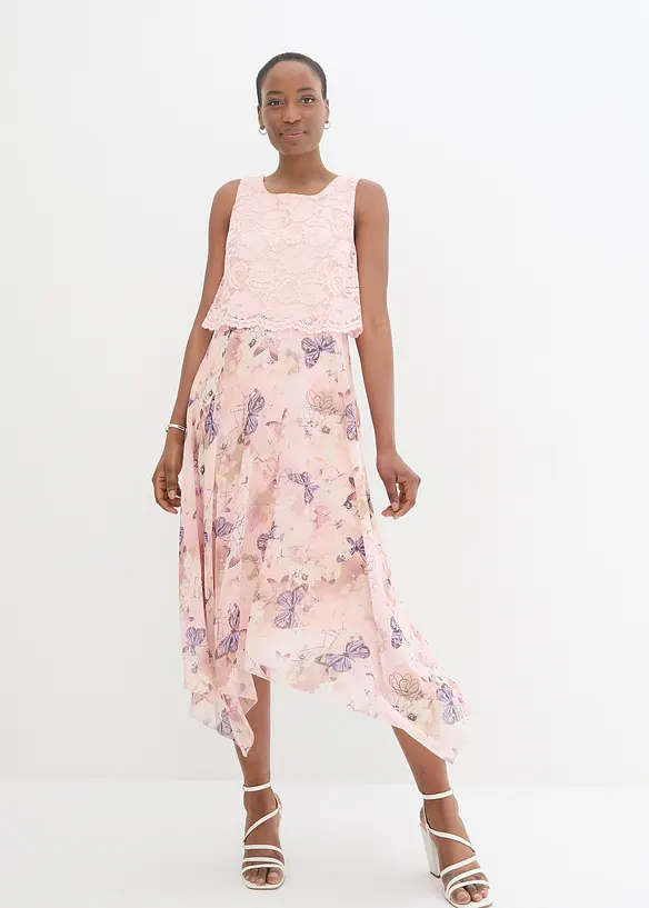 Chiffon jurk met sierlijk kant, bonprix