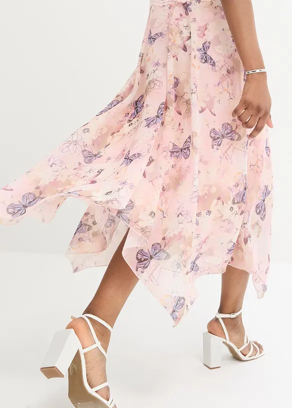 Chiffon jurk met sierlijk kant, bonprix
