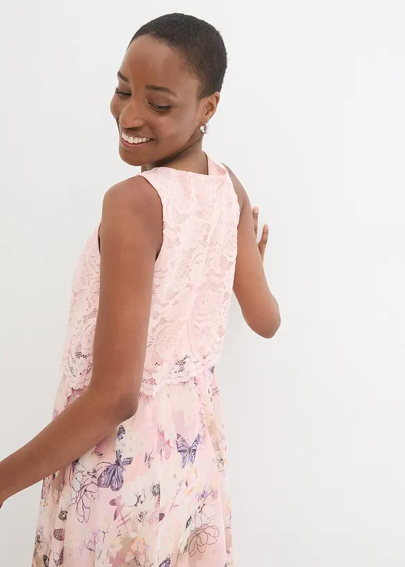 Chiffon jurk met sierlijk kant, bonprix