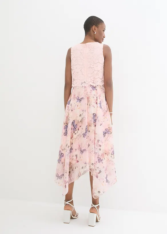 Chiffon jurk met sierlijk kant, bonprix