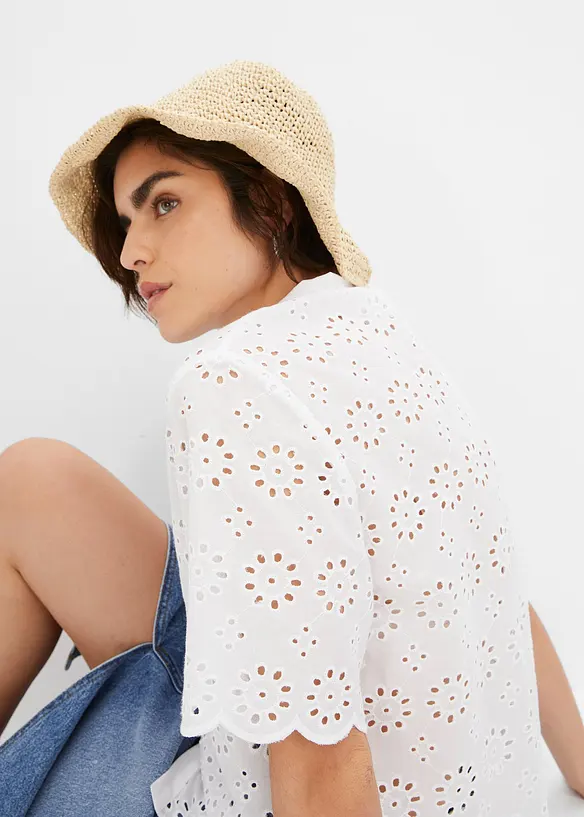 Blouse met korte mouw van puur katoen, bonprix