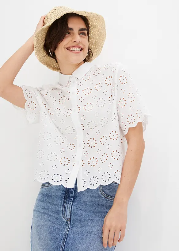 Blouse met korte mouw van puur katoen, bonprix