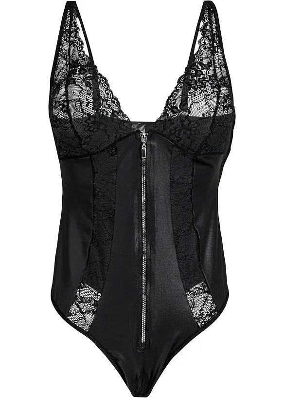 Stringbody ouvert in wetlook met ritssluiting, bonprix