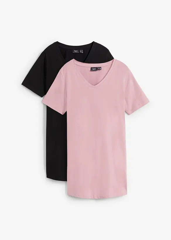 Basic longshirt met V-hals (set van 2), bonprix