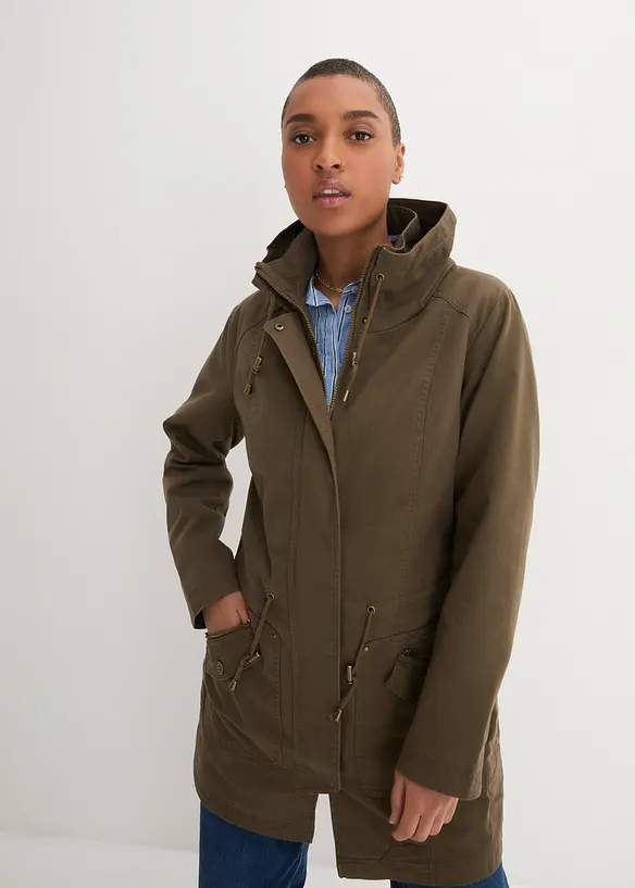 Korte katoenen parka met opstaande kraag, getailleerd, bonprix