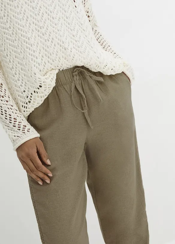 Linnen broek met kant opzij, cropped, bonprix