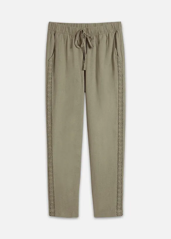 Linnen broek met kant opzij, cropped, bonprix