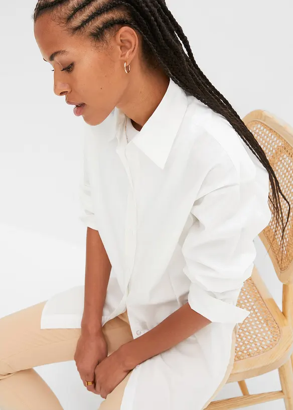 Oversized overhemdblouse met knoopsluiting van katoen, bonprix