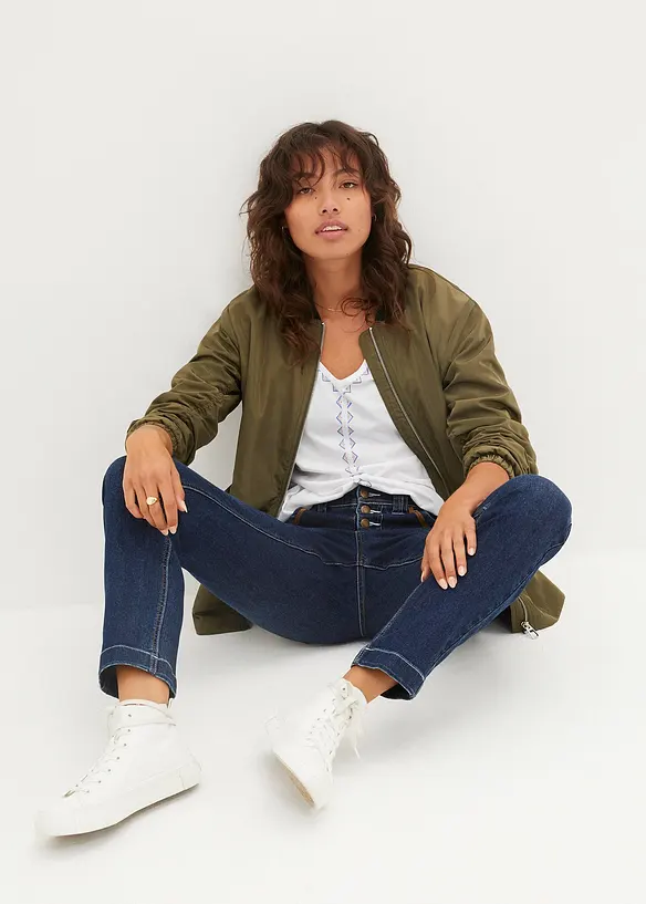 Mid waist stretch jeans, straight, bonprix