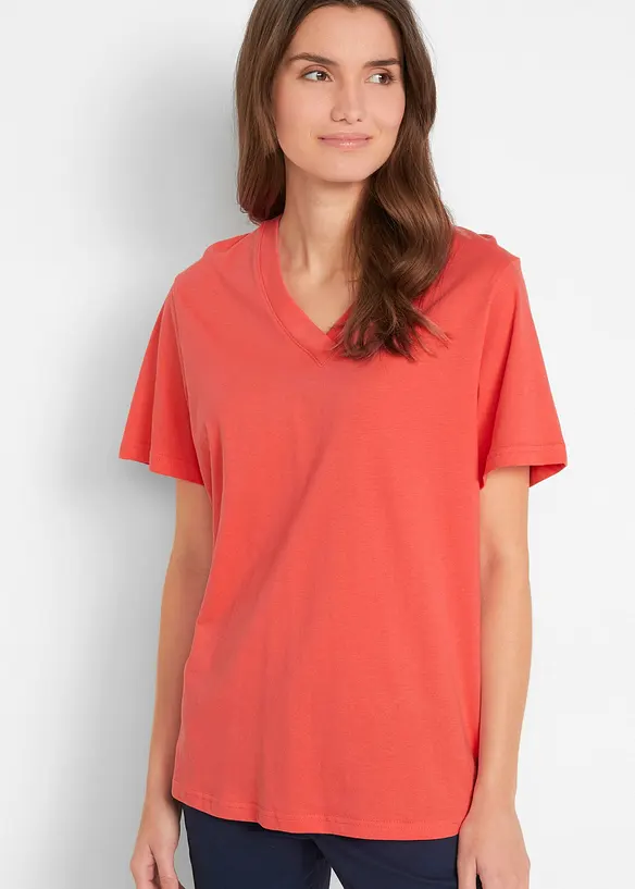 Wijd longshirt met V-hals, korte mouw  (set van 5), bonprix