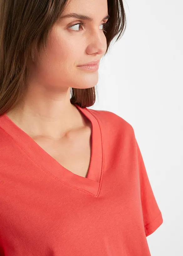 Wijd longshirt met V-hals, korte mouw  (set van 5), bonprix
