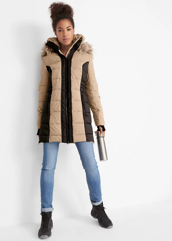 Lange outdoor jas met imitatiebont, waterafstotend, bonprix