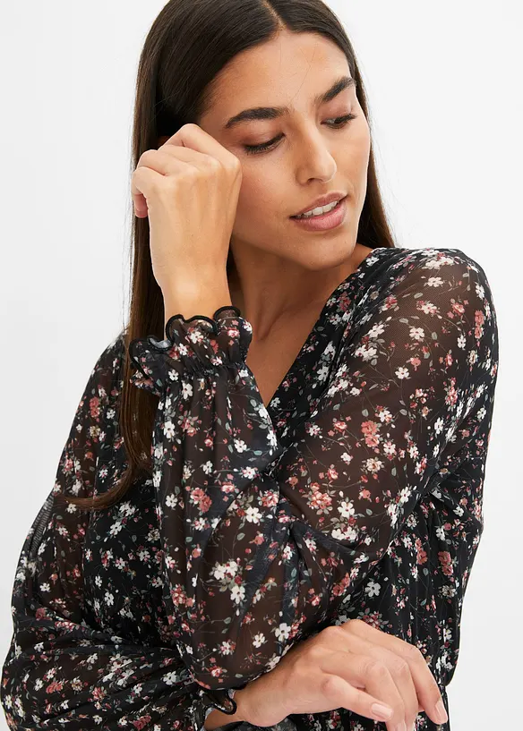Mesh jurk met volant, bonprix