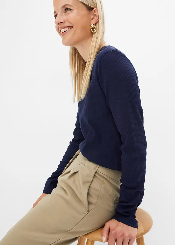 Geribde longsleeve van puur katoen, bonprix
