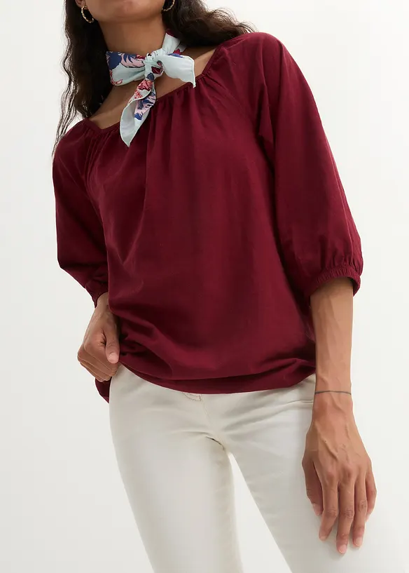 Katoenen shirtblouse met carréhals, halflange mouw, bonprix