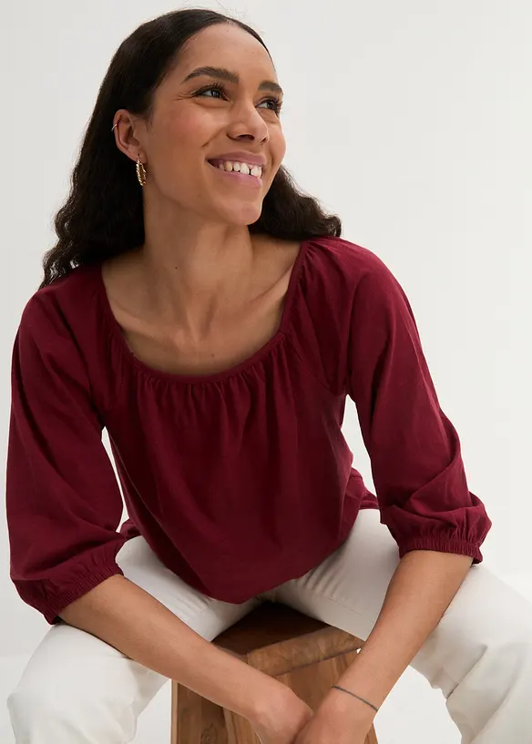 Katoenen shirtblouse met carréhals, halflange mouw, bonprix