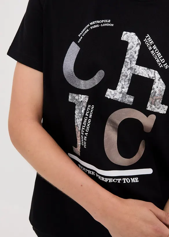 T-shirt met glitterprint, bonprix