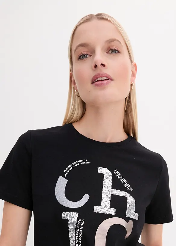 T-shirt met glitterprint, bonprix