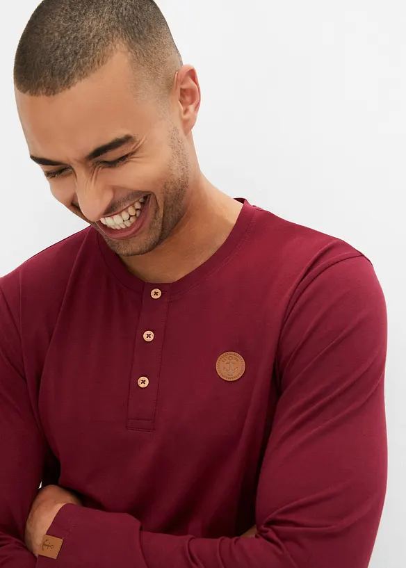 Henley shirt van biologisch katoen (set van 2), lange mouw, bonprix