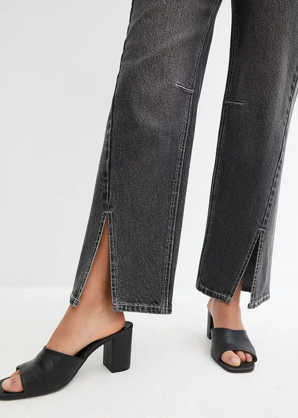 Wide jeans met mid waist en splitten, bonprix