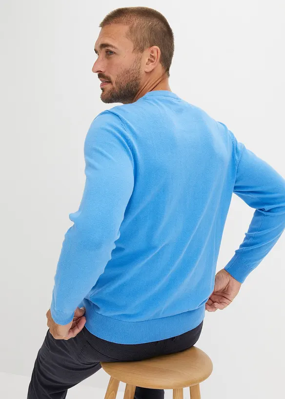 Fijn gebreide trui met ronde hals en katoen, regular fit, bonprix