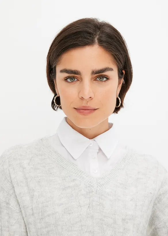 Trui met kabelpatroon en blouse-inzet, bonprix