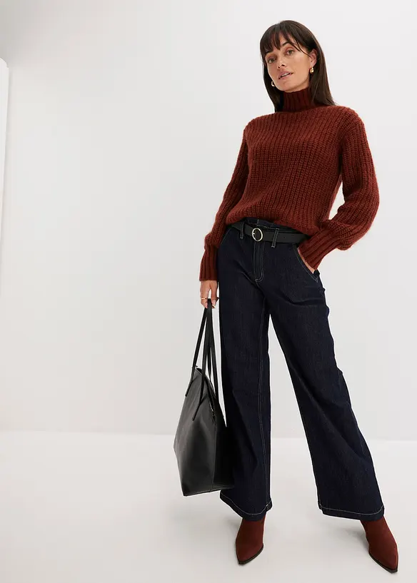 Wide leg paperbag jeans high waist, bonprix