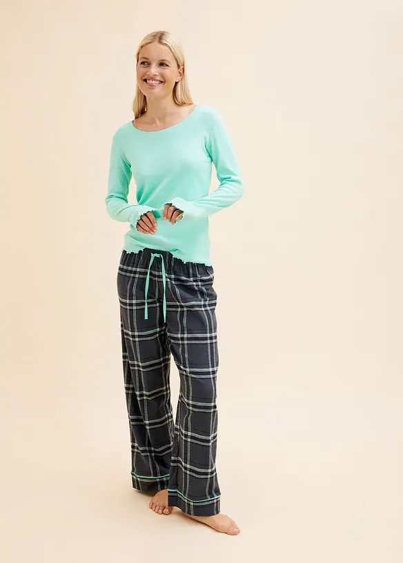 Pyjama met geribd shirt en flanelle broek, bonprix