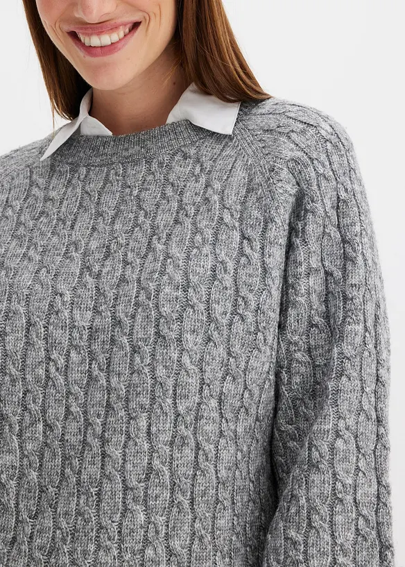 Oversized trui met kabelpatroon, bonprix