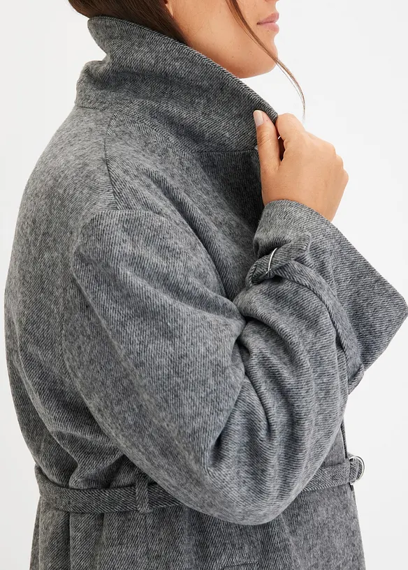 Lange jas met riem en visgraatpatroon, bonprix