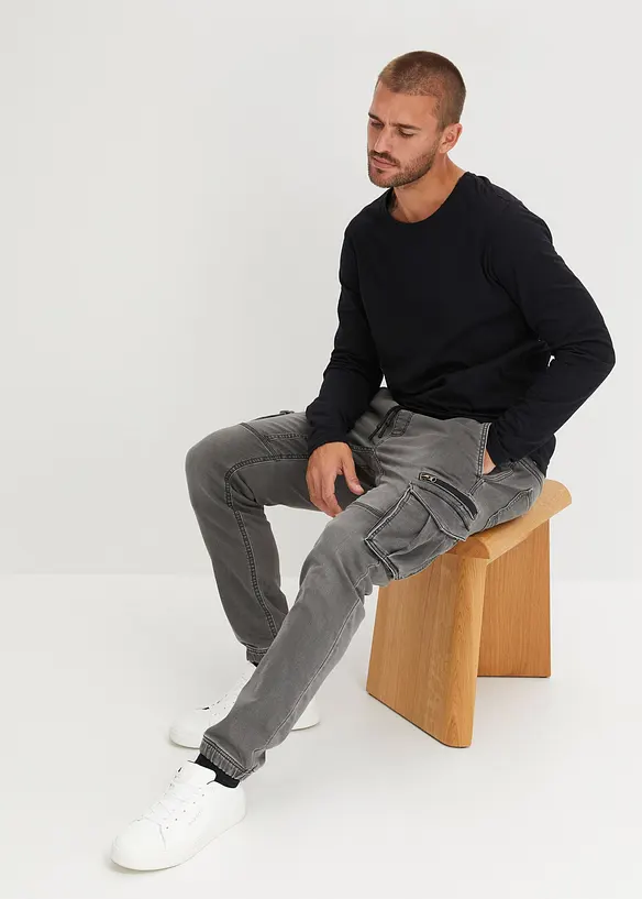Regular fit sweat jeans met cargozakken, straight, bonprix