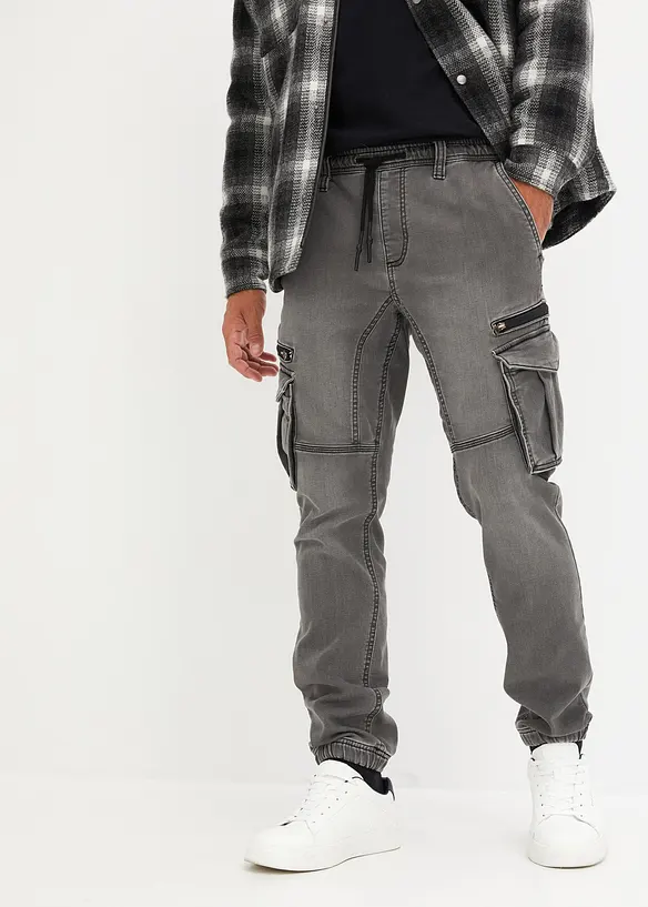 Regular fit sweat jeans met cargozakken, straight, bonprix