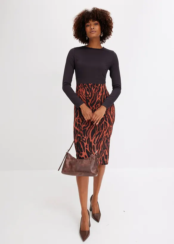 Jersey jurk met gedessineerd rokdeel, bonprix