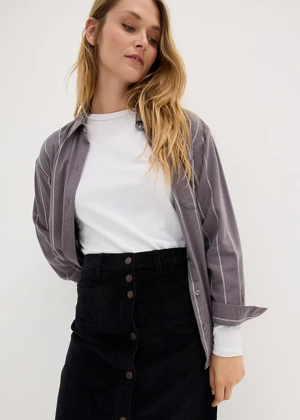 Stretch corduroy midi rok met knoopsluiting, bonprix