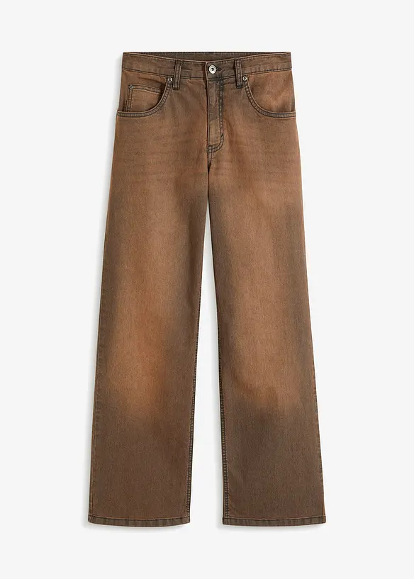 Wide leg jeans met vintage wassing, high waist, bonprix