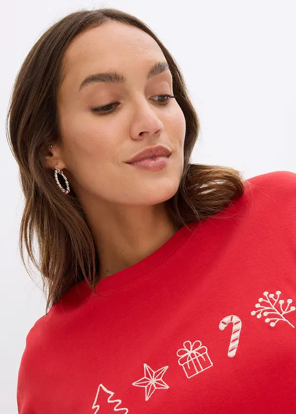 Kerst longsleeve met borduursel, oversized, bonprix