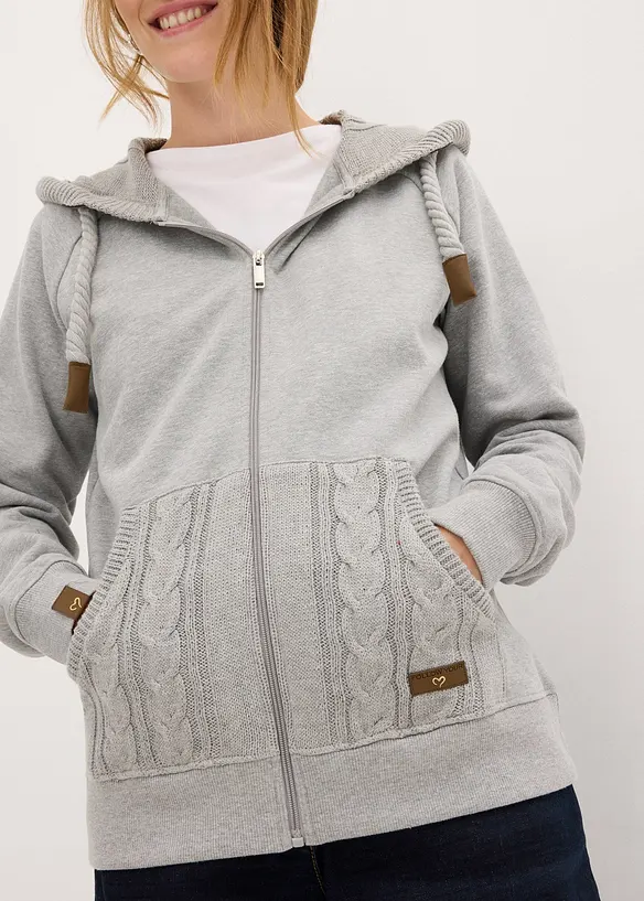 Sweatvest met gebreide capuchon en zakken, bonprix