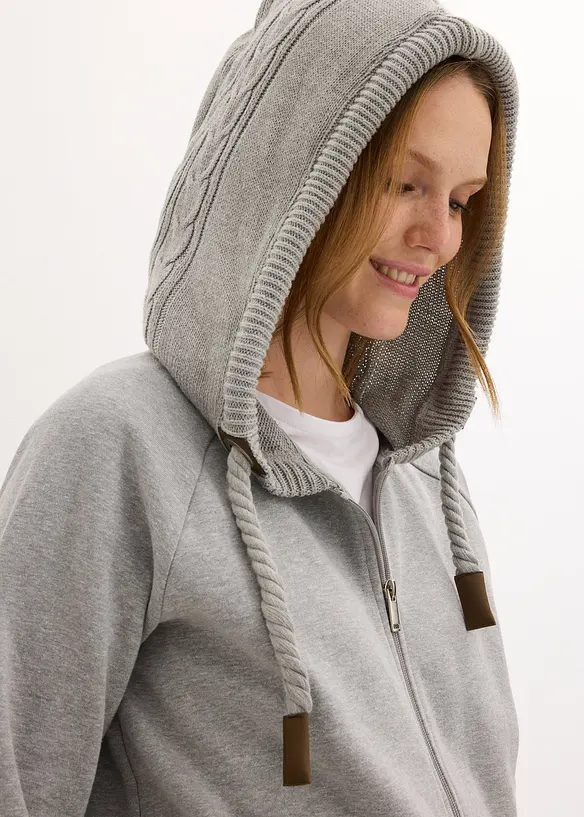 Sweatvest met gebreide capuchon en zakken, bonprix