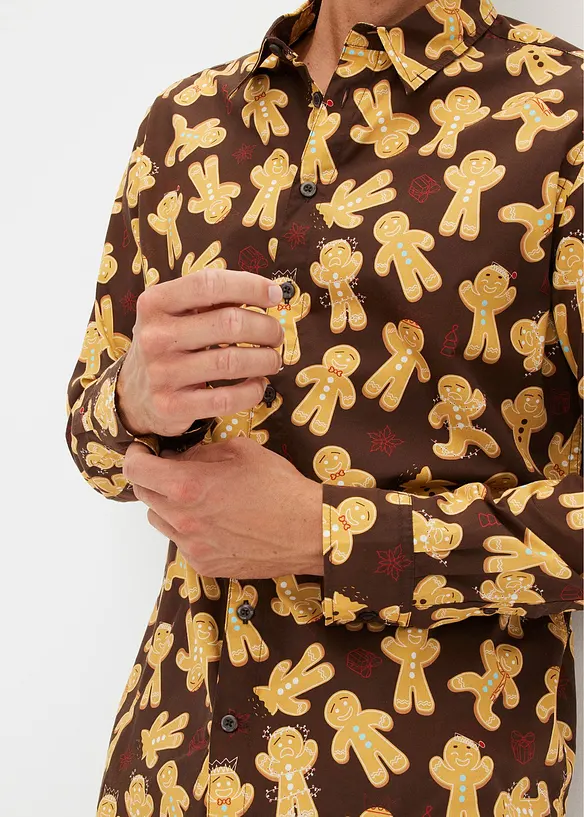 Overhemd van katoen met kerstprint en lange mouwen, bonprix