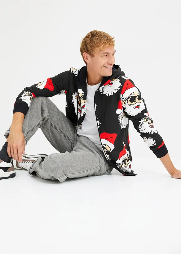 Sweatvest met capuchon en kerstprint van biologisch katoen, bonprix